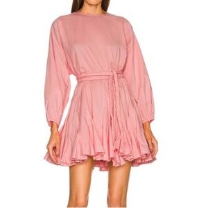 RHODE Ella bubblegum pink long sleeve fit and flare braided belt minidress S